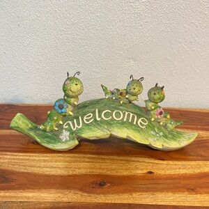 Adorable Ceramic Caterpillar Trio Welcome Garden Home Decor Sign